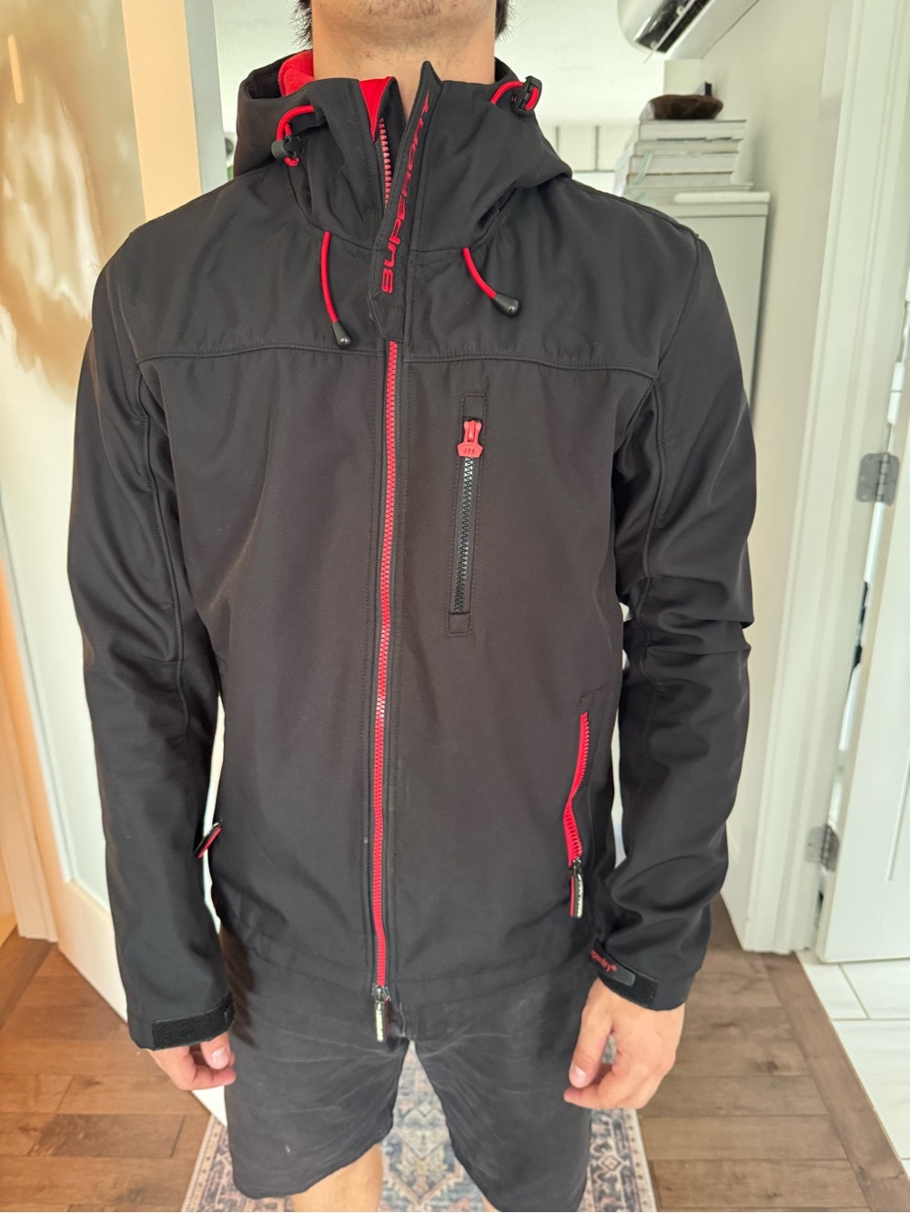 Superdry Men's Black Windbreaker with Red Trim